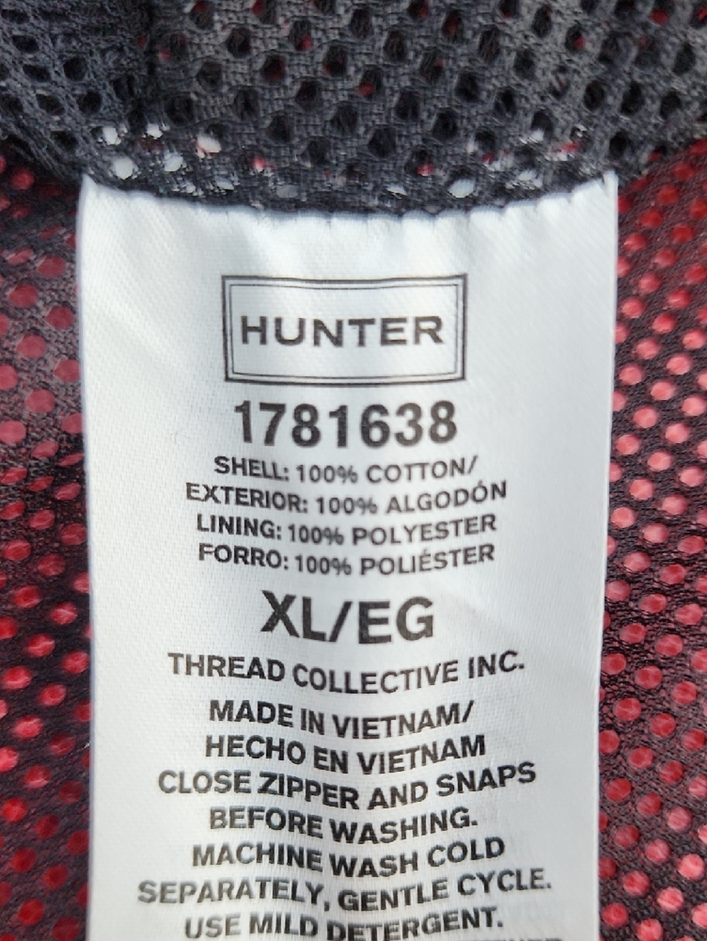 Hunter Red Hooded Water Resistant Cotton Jacket XL - Picture 11 of 13